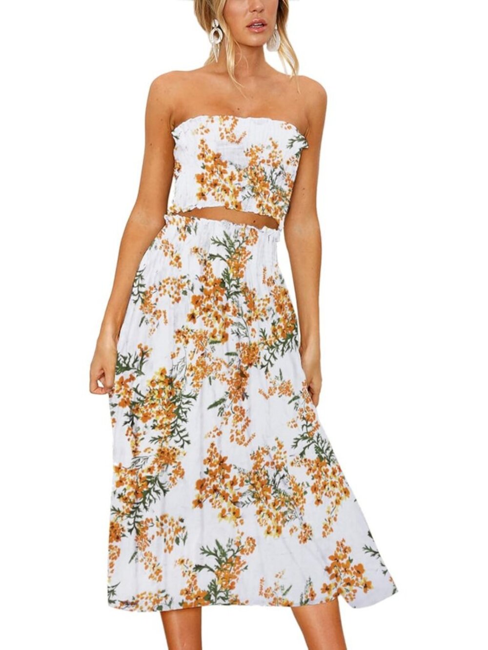 Floral Crop Top & Maxi Skirt Set - Women's 2 Piece Outfit for Summer Style